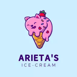 Playful Pink Cat on Ice Cream Cone Cartoon Logo Template