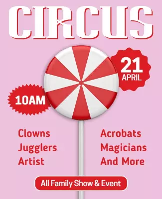 Playful Pink Circus Show with Lollipop Design Flyer Template