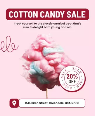 Playful Pink Cotton Candy Sale Announcement Poster Template