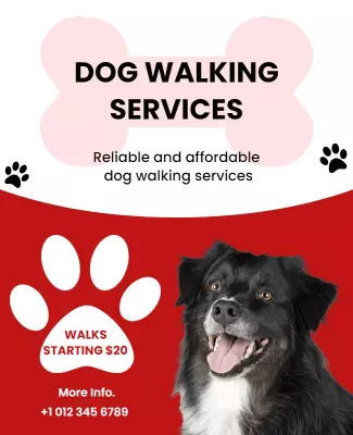 Playful Pink Dog Walking Services Advertisement Poster Template