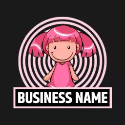 Playful Pink Doll Character with Whimsical Background Logo Template