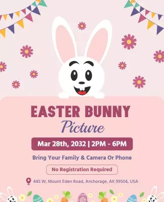 Playful Pink Easter Bunny Picture Event Poster Template