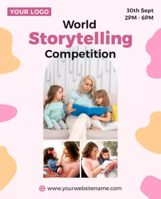 Playful Pink Family Storytelling Competition Poster Template