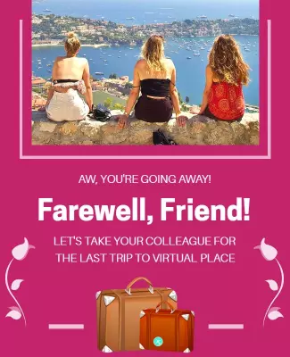 Playful Pink Farewell Colleague Virtual Trip Poster Template