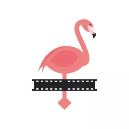 Playful Pink Flamingo with Film Reel Symbolizing Entertainment Logo Template
