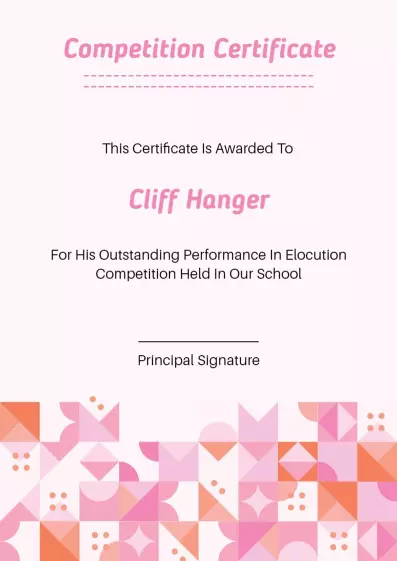 Playful Pink Geometric Elocution Competition Certificate Template