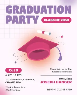 Playful Pink Graduation Party with Class of 2030 Flyer Template