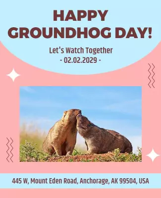 Playful Pink Groundhog Day Celebration Poster Template