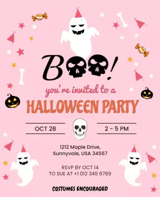 Playful Pink Halloween Party Invitation Poster Template