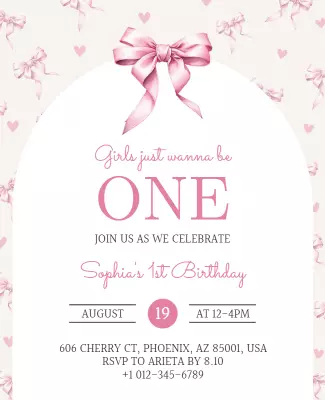 Playful Pink Heart-Themed First Birthday Celebration Poster Template