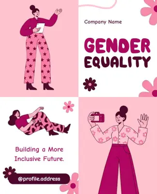 Playful Pink Illustration for Gender Equality Awareness Poster Template