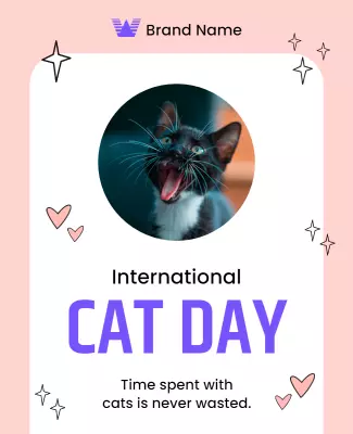 Playful Pink International Cat Day Celebration Poster Template