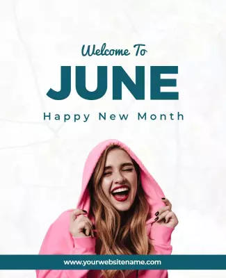 Playful Pink June Welcome Happy New Month Poster Template