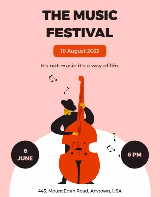 Playful Pink Music Festival with Double Bass Illustration Flyer Template