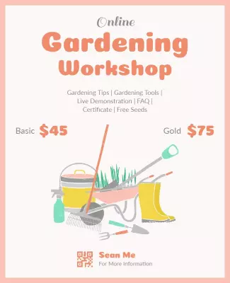 Playful Pink Online Gardening Workshop Information Poster Template