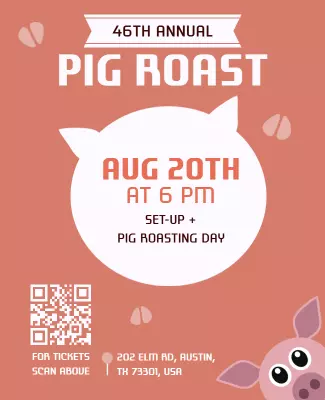 Playful Pink Pig Roast Festival Poster Template