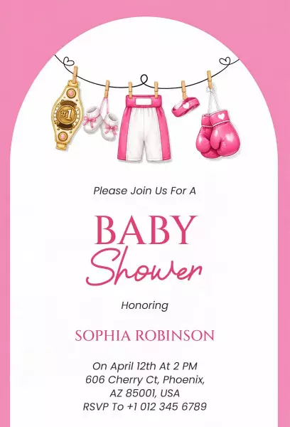 Playful Pink Sports Theme Baby Shower Invitation Template