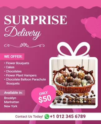 Playful Pink Surprise Delivery Gifts Poster Template