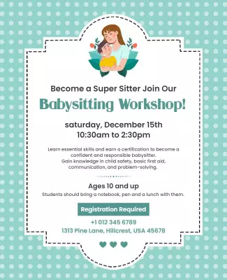 Playful Polka Dot Babysitting Workshop Registration Poster Template