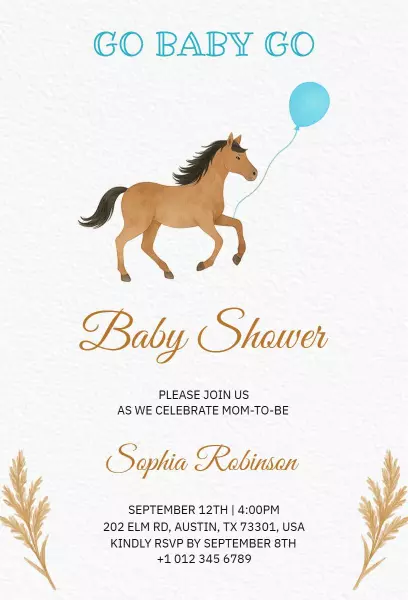 Playful Pony Theme Baby Shower Celebration Invitation Template