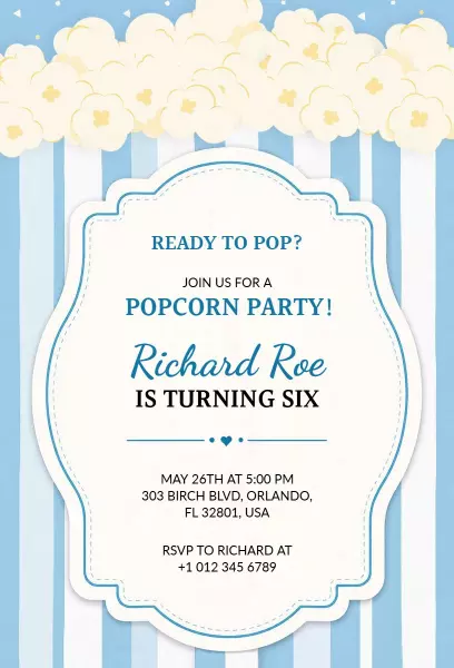 Playful Popcorn Celebration Birthday Party Invitation Template