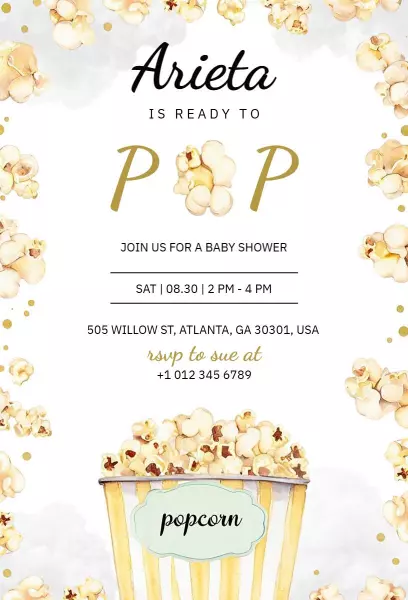Playful Popcorn Theme Baby Shower Celebration Invitation Template