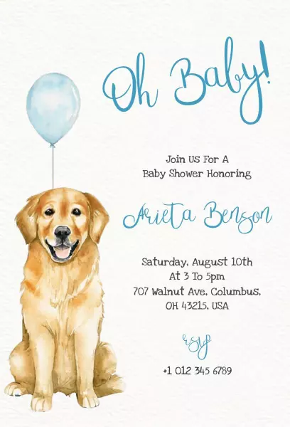 Playful Puppy Themed Baby Shower Celebration Invitation Template