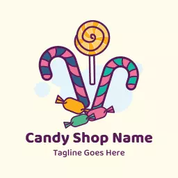 Playful Purple and Yellow Candy Shop Logo with Lollipops Logo Template
