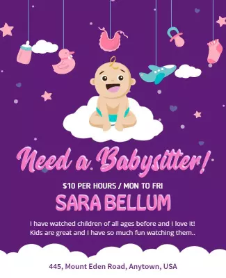 Playful Purple Babysitting Service Advertisement Poster Template