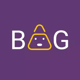 Playful Purple Bag Design Featuring Friendly Face Logo Template
