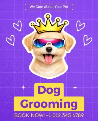 Playful Purple Dog Grooming Services Flyer Template