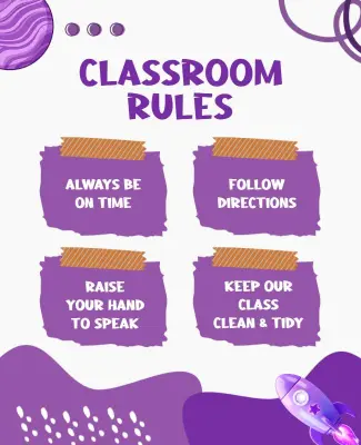 Playful Purple Educational Classroom Guidelines Poster Template