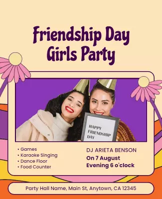 Playful Purple Friendship Day Girls Party Poster Template