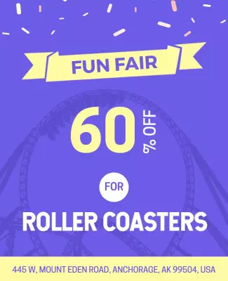 Playful Purple Fun Fair Roller Coasters Discount Poster Template