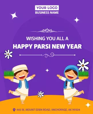 Playful Purple Happy Parsi New Year Celebration Poster Template