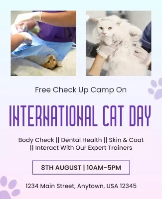 Playful Purple International Cat Day Free Check Up Camp Poster Template