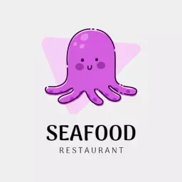 Playful Purple Octopus Represents Cartoon Seafood Restaurant Logo Template