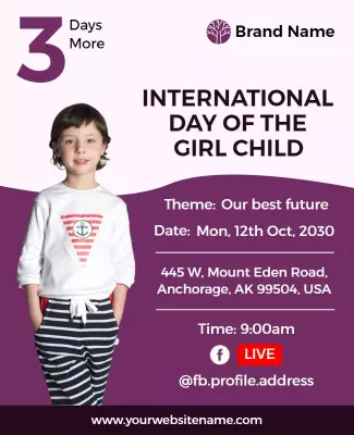 Playful Purple Theme for International Day of the Girl Child Poster Template