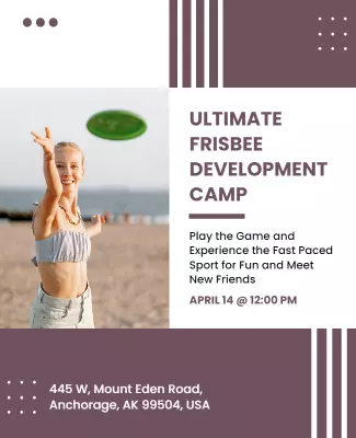 Playful Purple Ultimate Frisbee Development Camp Poster Template