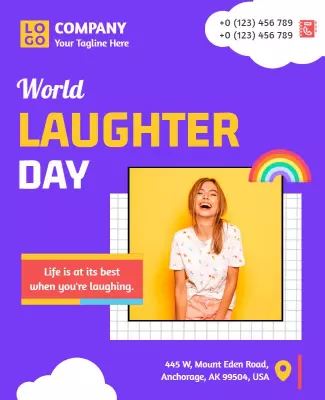 Playful Purple World Laughter Day Celebration Poster Template