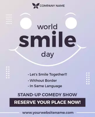 Playful Purple World Smile Day Comedy Show Poster Template
