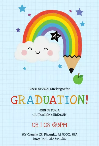 Playful Rainbow Kindergarten Graduation Celebration Invitation Template