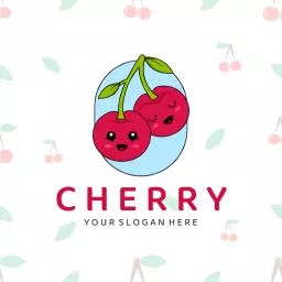 Playful Red Cherry Design Featuring Cute Characters Logo Template