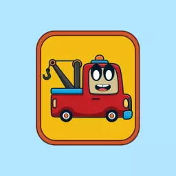 Playful Red Retro Tow Truck Design with Cheerful Expression Logo Template