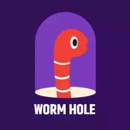 Playful Red Worm Emerging from a Purple Hole Logo Template