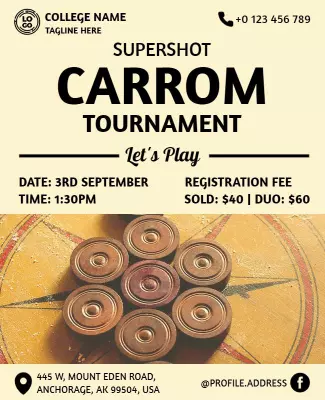 Playful Retro Carrom Tournament Announcement Poster Template