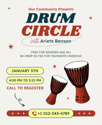 Playful Retro Drum Circle Community Event Poster Template