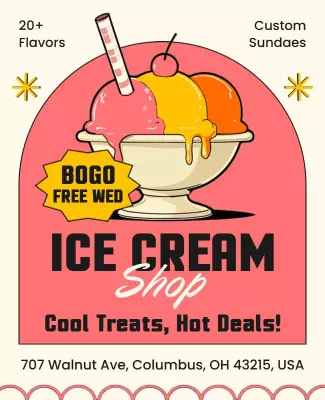 Playful Retro Ice Cream Shop Dessert Specials Poster Template