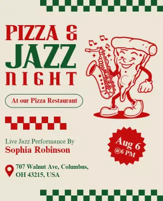 Playful Retro Pizza and Jazz Night Event Poster Template