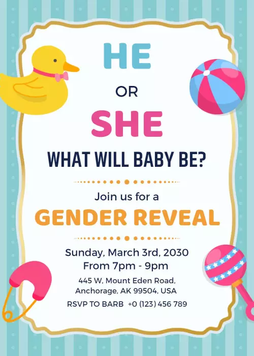 Playful Rubber Duck Gender Reveal Celebration Invitation Template